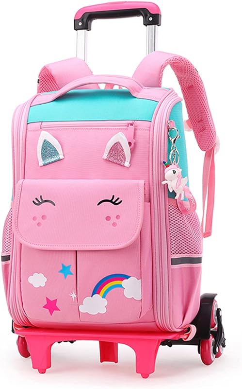 Mochila rolante, bolsas de carrinho para meninas, mochilas infantis para escadas com 6 rodas rolantes-A||40 * 30 * 15CM
