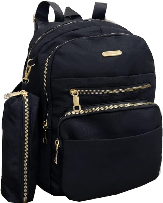 Mochila feminina fashion, trabalho, escolar, resistente, preta com estojo