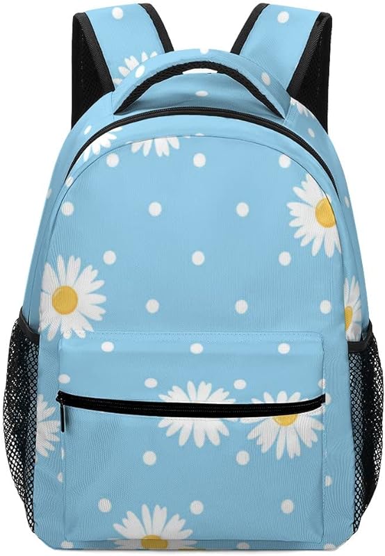 Mochila escolar casual feminina menina margarida flor em bolinhas azul leve bolsa de ombro universitária para laptop acampamento caminhada