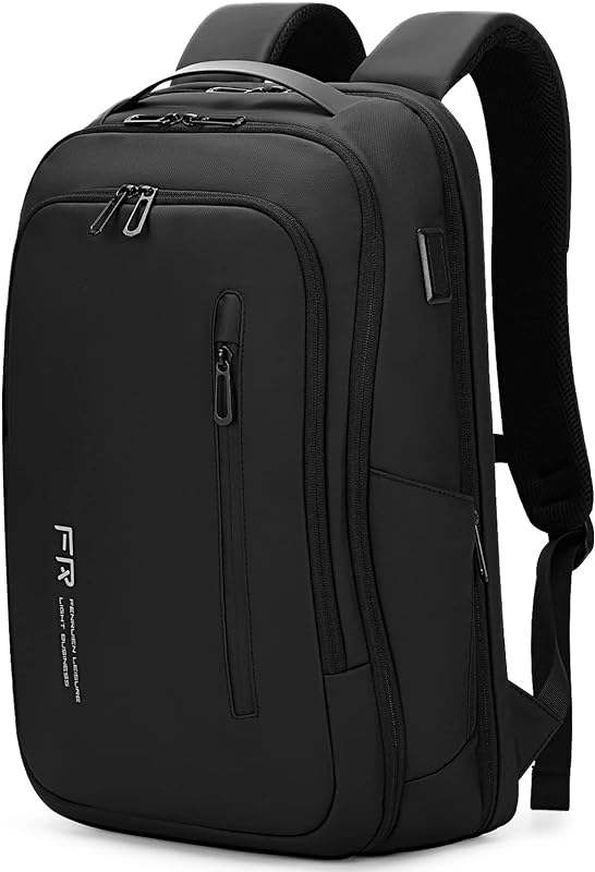 Mochila para laptop de negócios de 35,6 cm, mochila fina expansível para homens com porta USB, bolsa de computador à prova d’água para viagens/faculdade/trabalho, preta
