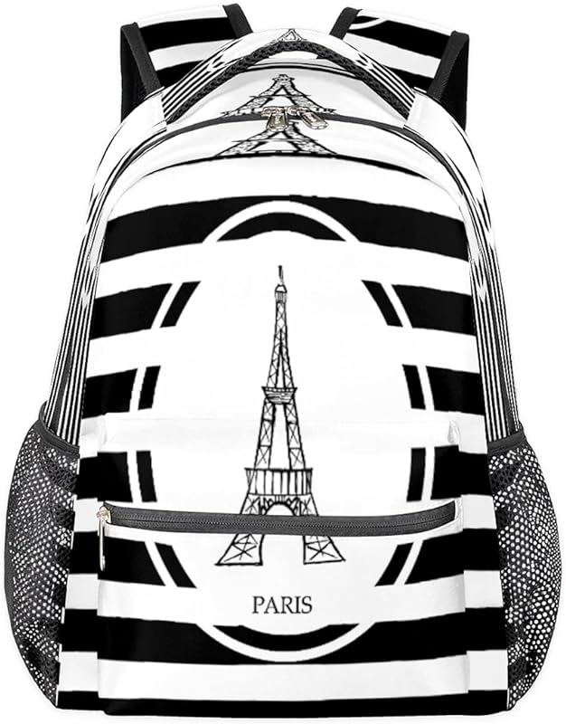 Mochilas Torre Eiffel para mulheres e homens, mochila escolar listrada Paris para meninos e meninas adolescentes, mochilas para laptop para faculdade, mochila de viagem à prova d’água mochila para caminhada, Multicor, Medium