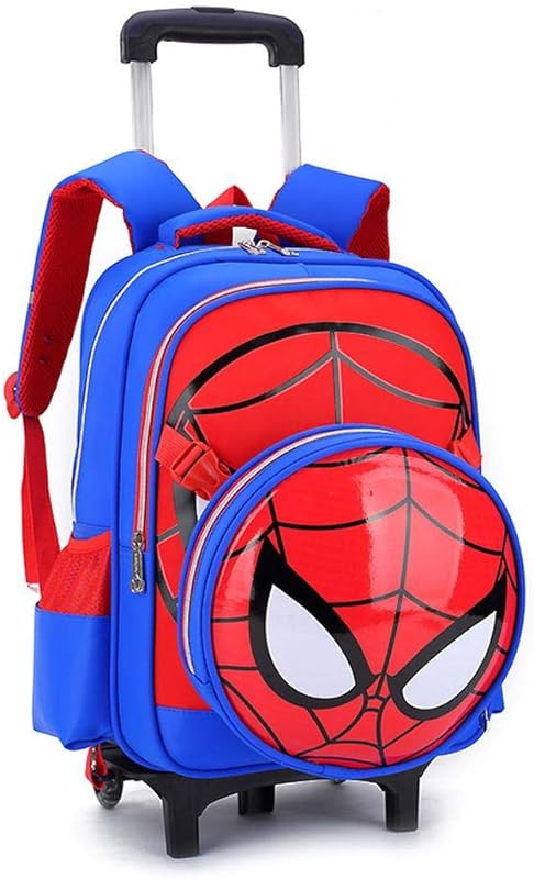 Mochila de carrinho impressa do Homem-Aranha Mochila infantil Mochila escolar com rodinhas primárias para meninos de 6 a 12 anos do ensino fundamental, azul – 2 rodas