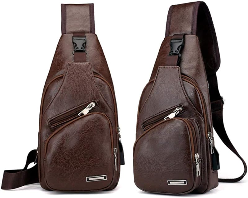 Mochila De Couro Sintético Transversal Ombro Unissex Bolsa de Couro Sintético Transversal Ombro Unissex Impermeável Estilosa para Dia a Dia e Viagens