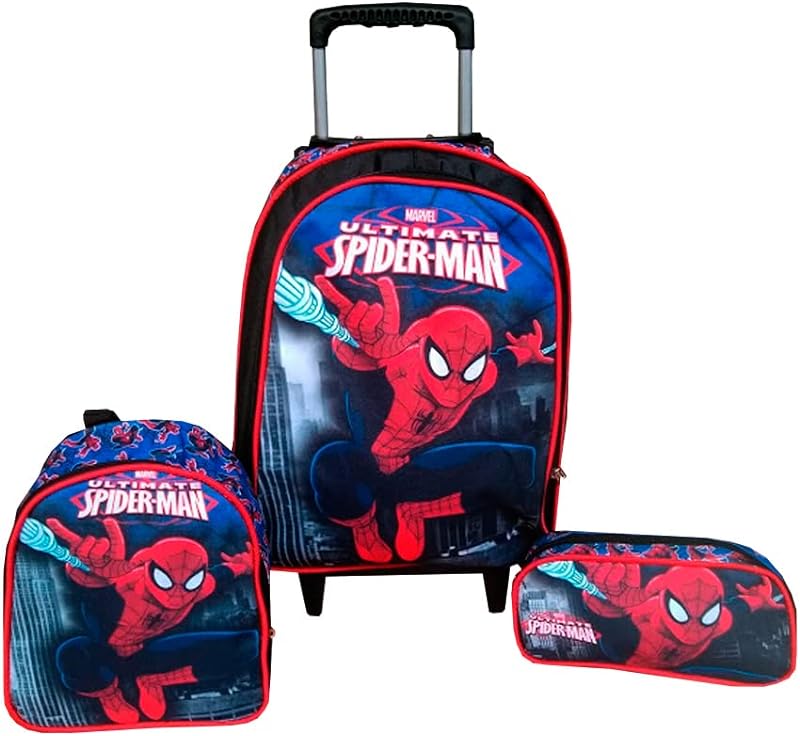 Mochila Infantil com Rodinhas Homem Aranha com Lancheira Térmica e Estojo Mochila Infantil com Rodinhas Homem Aranha com Lancheira Térmica e Estojo