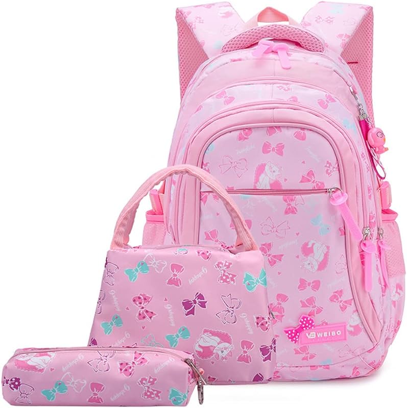 Conjunto de mochila escolar Cicilin com lancheira e estojo de lápis, rosa, Medium
