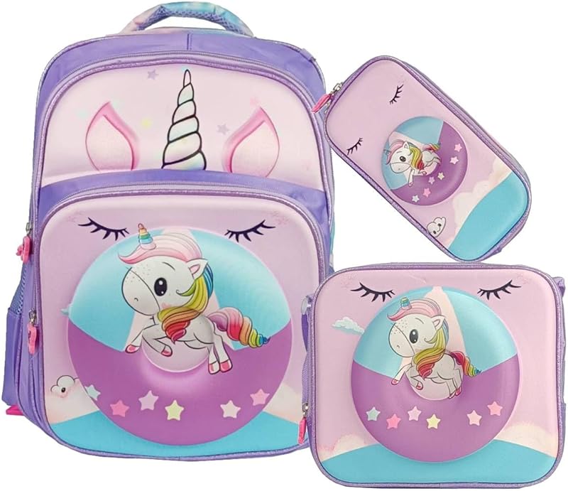 Kit Mochila Infantil Escolar Lancheira Térmica Estojo Desenho 3D Menino Menina