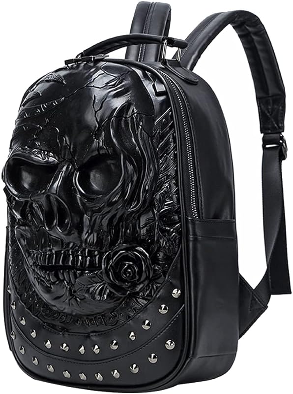 Mochila de ombro exclusiva com rebite de caveira em relevo 3D para meninos, amigos e família