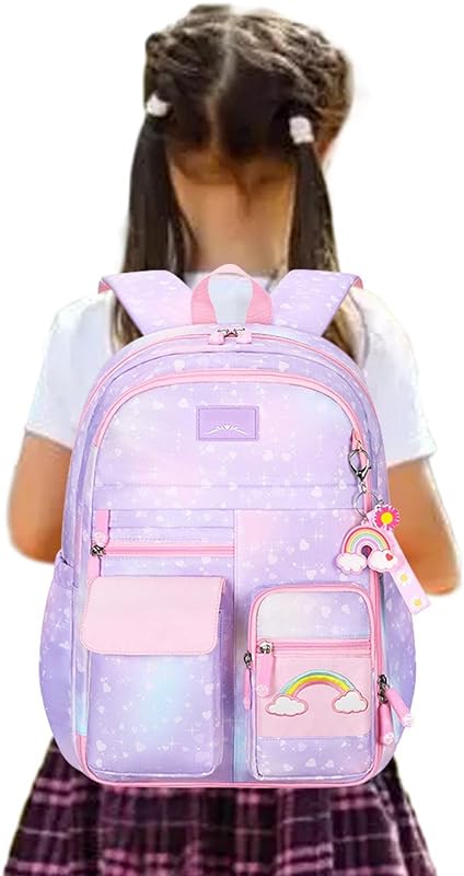 Mochila infantil arco-íris | estudante leve – transporte confortável leve e fofa bolsa livros estudante para uso casual diário, caminhadas, acampamento, Nanyaciv
