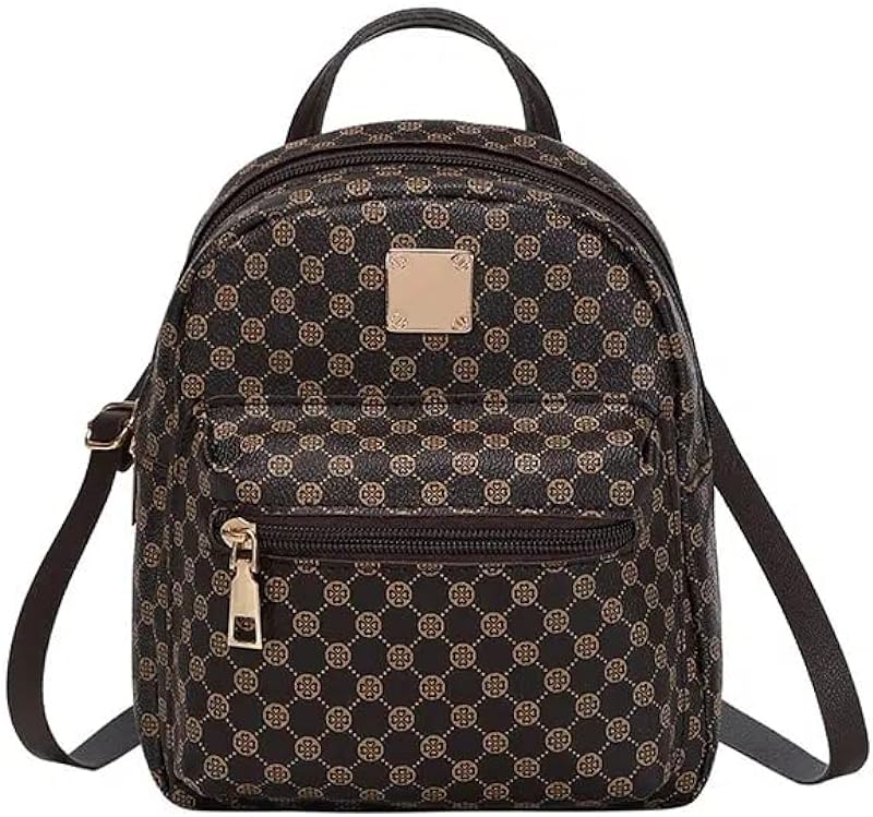 Linda Mochila Pequena com Zíper, Mochila Feminina Padrão Geométrico com Alça Ajustável