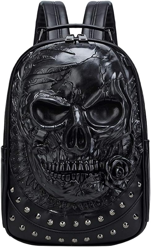 Mochila de caveira 3D gótica com rebite gótico bolsa de ombro esqueleto realista em relevo para homens
