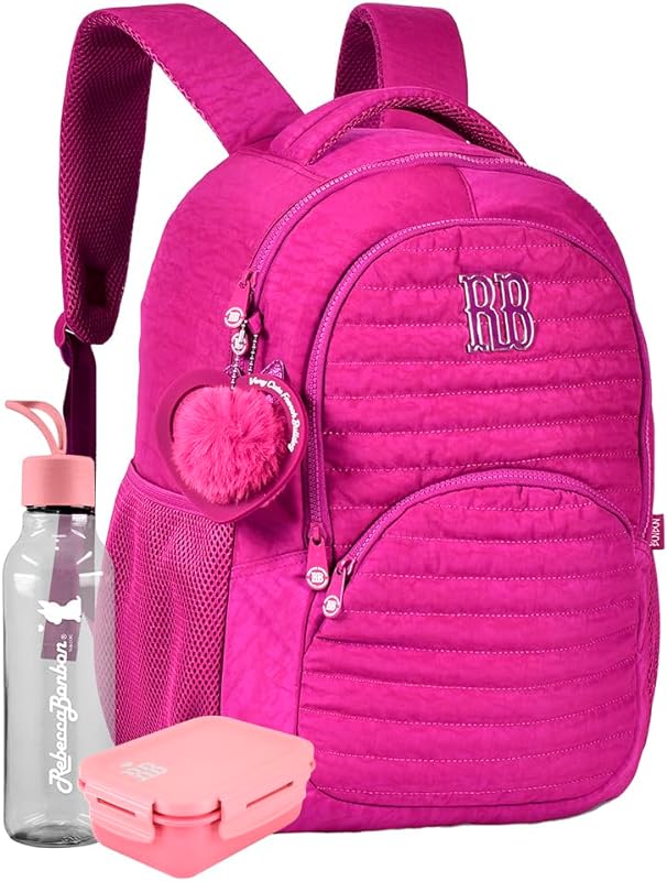Mochila Escolar Rebecca Bonbon Menina Infantil Com Garrafinha e Chaveiro E Marmitinha