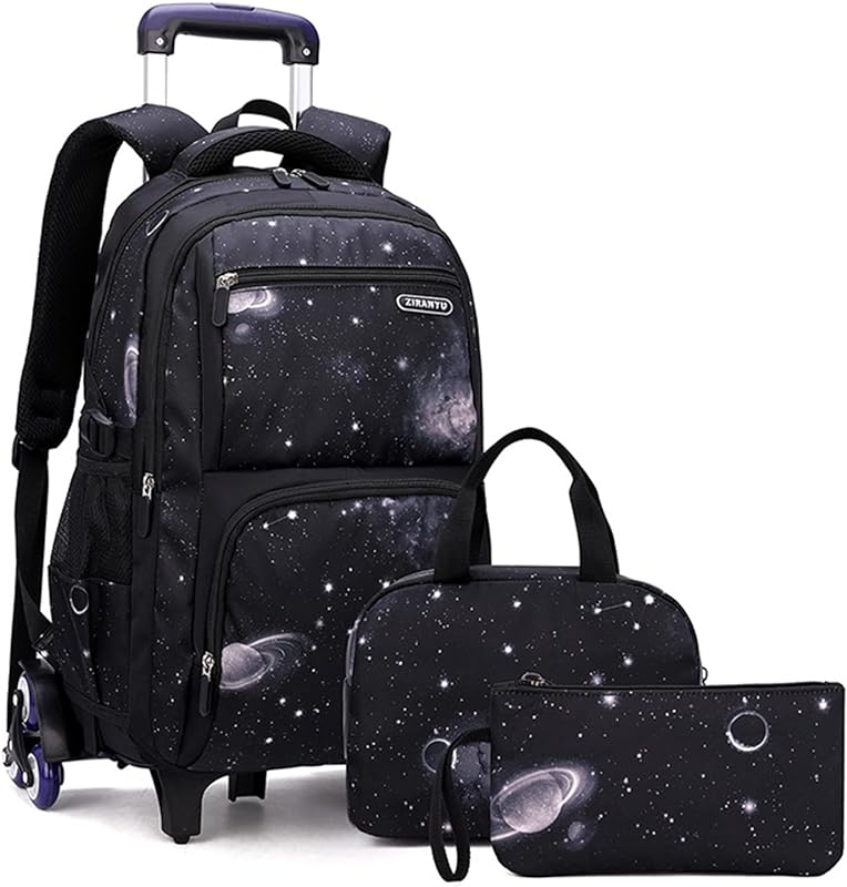 Hosioe Mochila rolante infantil para meninos, meninas, mochila com rodas, carrinho, mochila escolar, mochila com lancheira, bolsa de lápis
