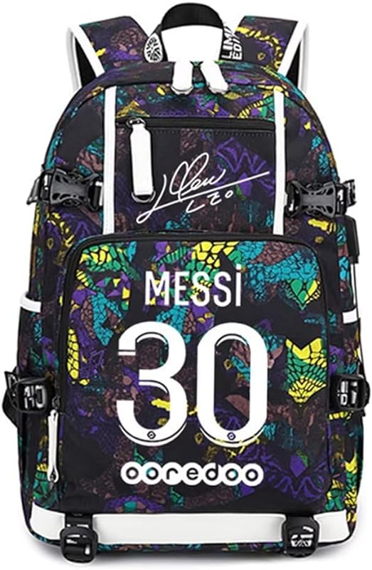 jogador de futebol Lionel Messi mochila multifunções luminosa laptop de viagem estudante fãs de futebol bolsa para homens mulheres (padrão azul 1)