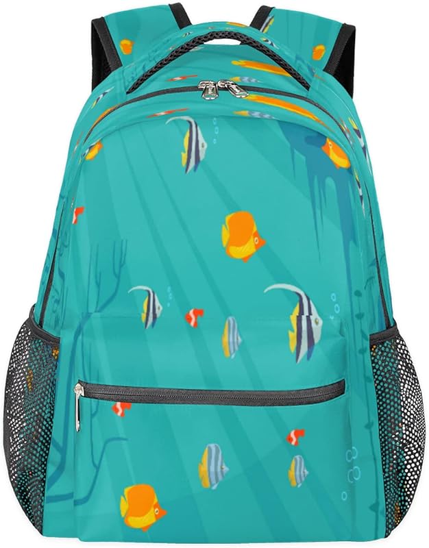 Mochilas de animais do oceano para mulheres e homens, mochila escolar de peixe tropical para meninos e meninas adolescentes, mochilas para laptop para faculdade de trabalho, mochila de viagem à prova d’água mochila para livros para caminhadas, Multicor, Medium