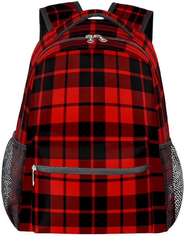 Mochilas Buffalo Check para mulheres e homens, mochila escolar geométrica quadriculada para meninos e meninas adolescentes, mochilas para laptop para faculdade de trabalho, mochila de viagem à prova d’água mochila para livros para caminhadas, Multicor, Medium