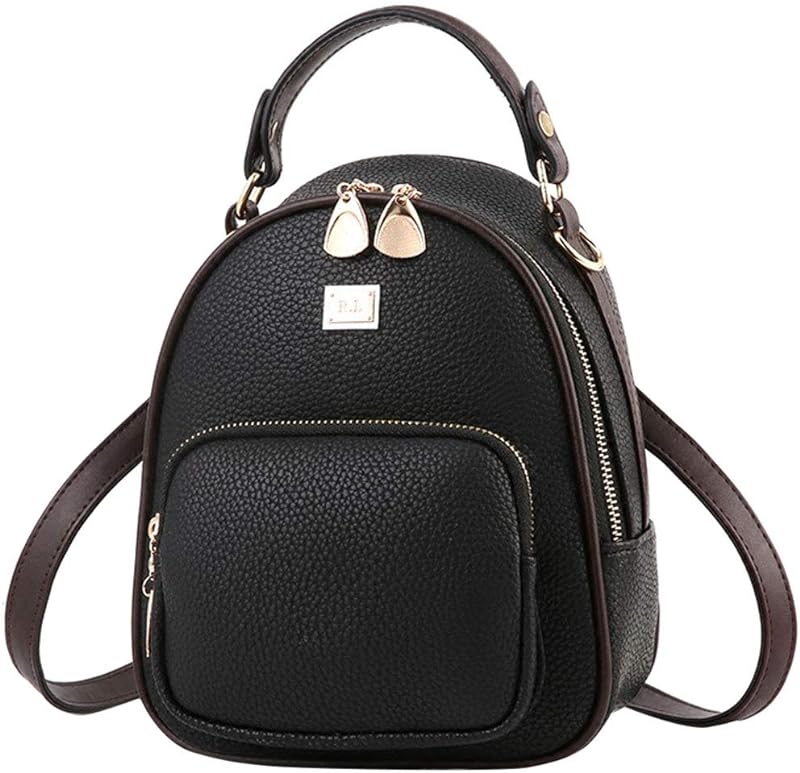 Mochila feminina FENICAL MIni de couro PU bolsa escolar casual para compras (Preta)