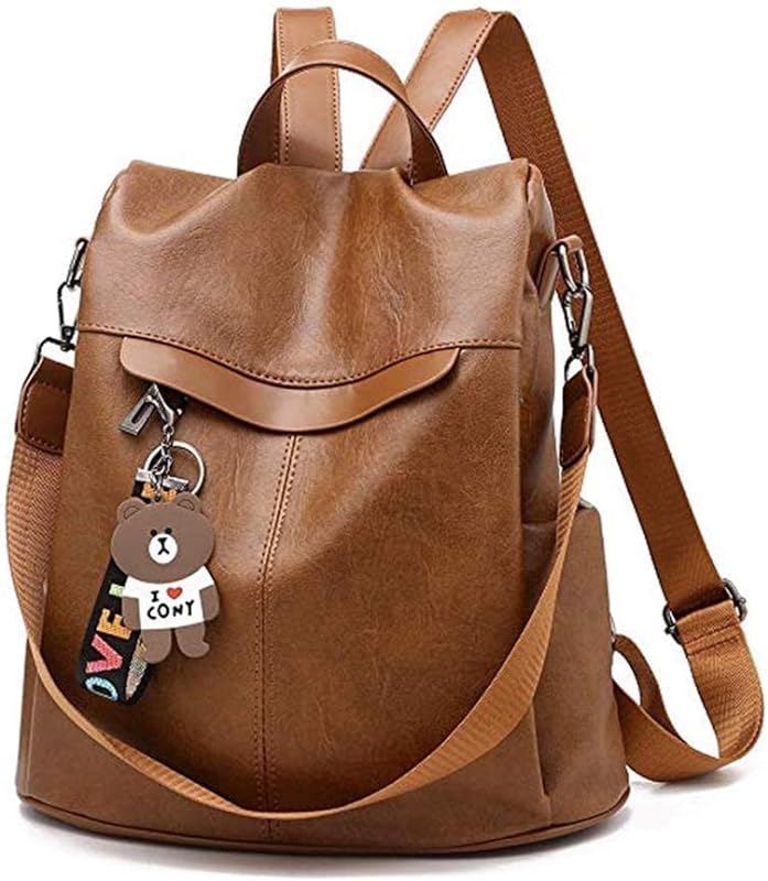 Mochila feminina anti-roubo bolsa de ombro impermeável PU couro mochila escolar bolsa, marrom