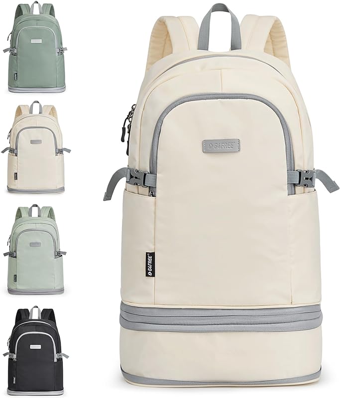 Mochila de ginástica para mulheres com compartimento para sapatos e bolso molhado mochila de viagem impermeável mochila esportiva leve mochila de natação mochila de academia (bege amarelo), Bege amarelo, 35L+5L, Clássico