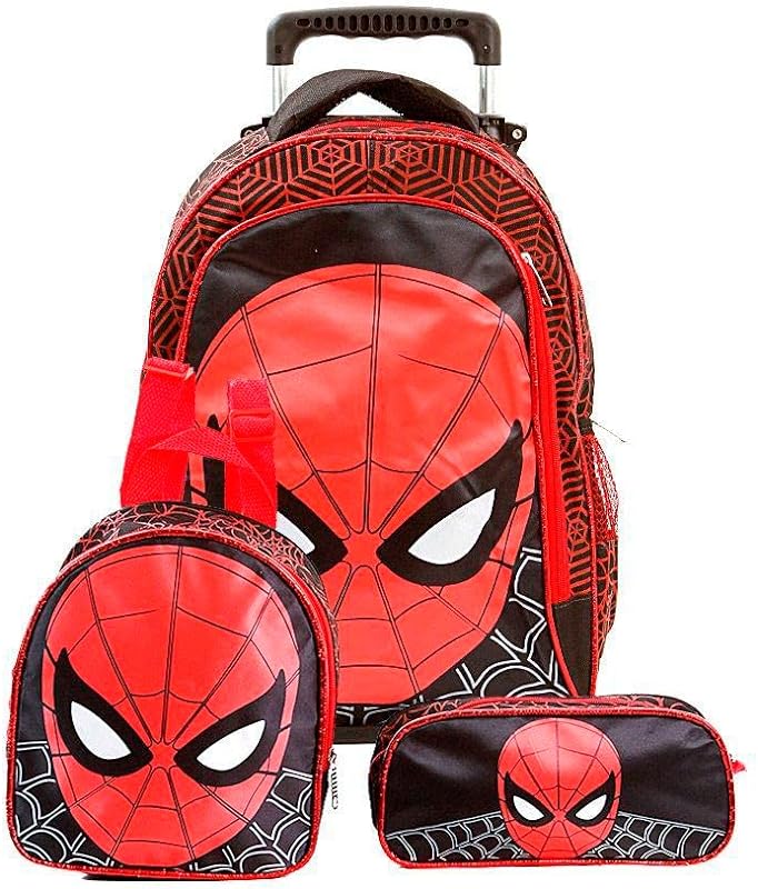 Kit Mochila do Homem Aranha com Rodinhas + Lancheira Térmica + Estojo