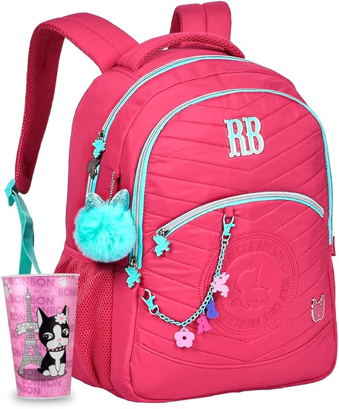 Mochila Infantil Feminina Rebecca Bonbon Com Copo RB E Pompom