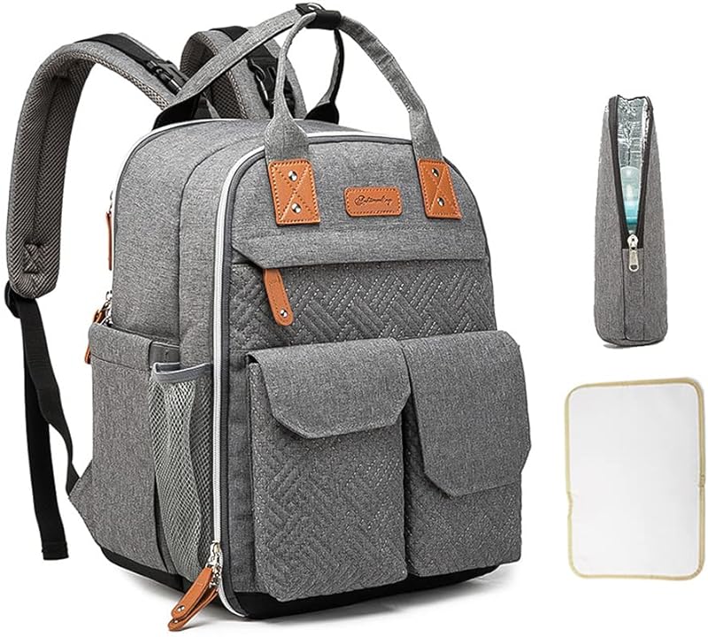 HUIOP Multifuncional Mochila de Fraldas de Bebê de Grande Capacidade Saco de Armazenamento de Viagem Portátil Saco de Isolamento Térmico com Alça de Carrinho para Bebê Materno Essentials