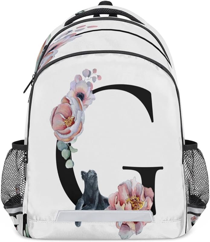 GzLeyigou Mochila com letra G para meninos e meninas, mochila escolar infantil, mochila escolar infantil, mochila casual para estudantes universitários, mochilas de viagem brancas com monograma, Multi
