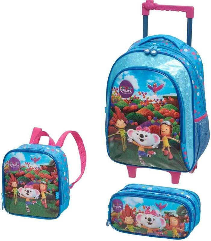 Kit Mochila Lilica Ripilica com Estojo e Lancheira Coleção Céu Azul