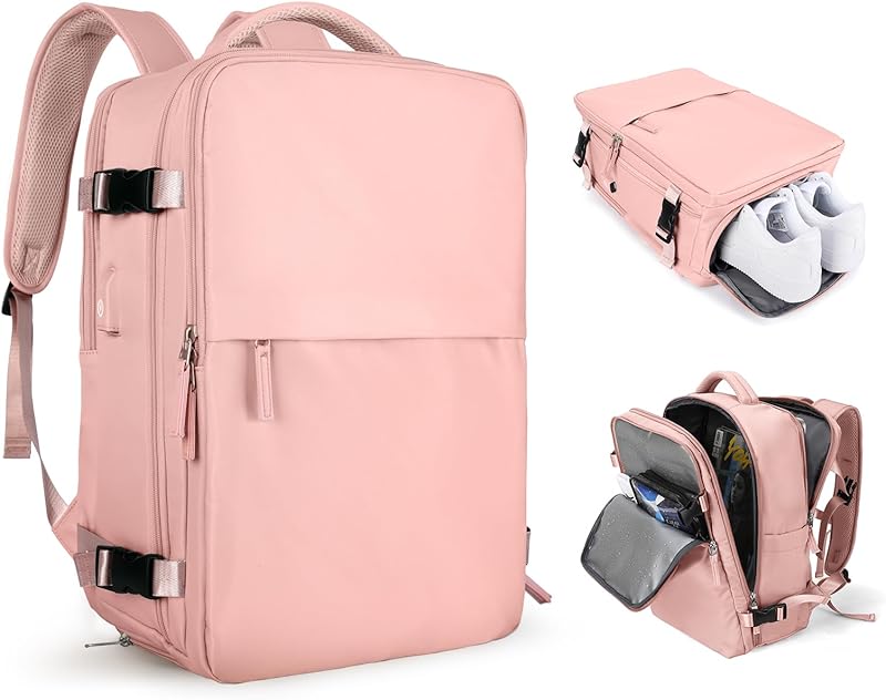 Mochila de viagem grande feminina, bagagem de mão, mochila impermeável para fazer trilha e esportes ao ar livre, mochila escolar, F-rosa