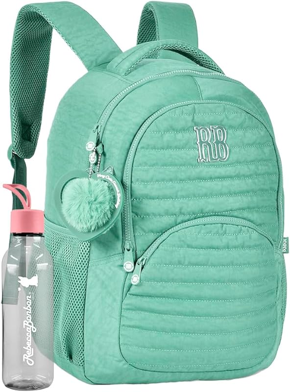Mochila Universitária Rebecca Bonbon Feminina Com Squeeze 700 Mls e Chaveiro RB