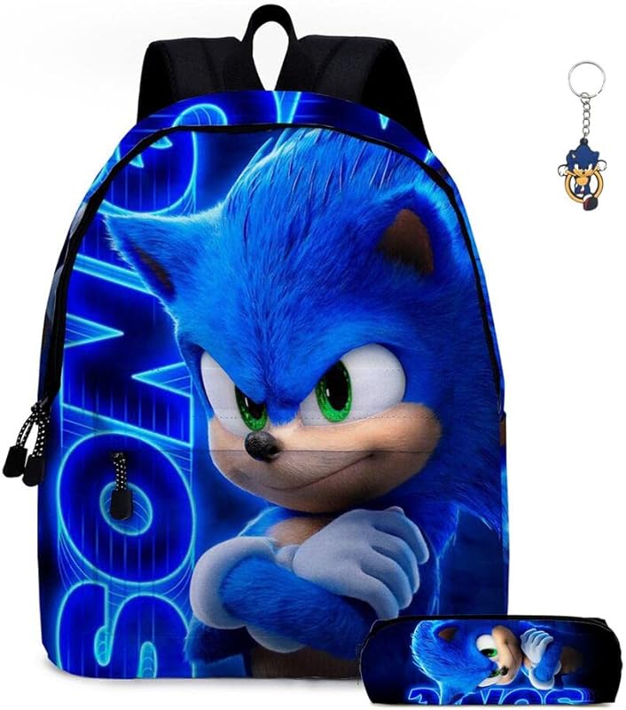 Mochila Sonic com estojo de lápis, 40,64 cm Anime Knuckles Tails Sonic Cartoon 3D Print Bookbag Travel Bags Mochila de grande capacidade mochila diurna.