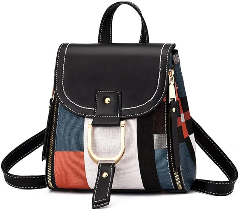 Mochila feminina bolsa de ombro bolsa de ombro pequena mochila de couro macio xadrez viagens de lazer