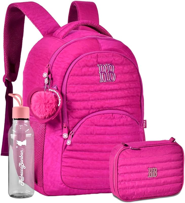 Kit Soft Rebecca Bonbon Mochila Feminina Fashion Com Estojo Para Até 100 Lápis E Squeeze RB
