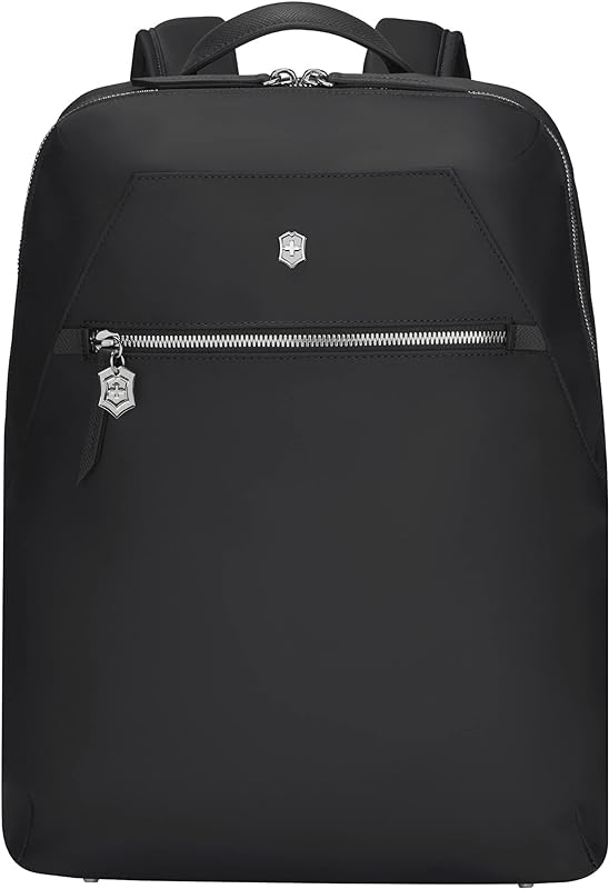 Mochila feminina compacta Victoria Signature, bolso para laptop de 14″ e tablet de 10″, preta, design suíço (612203), Preto, M, Clássico