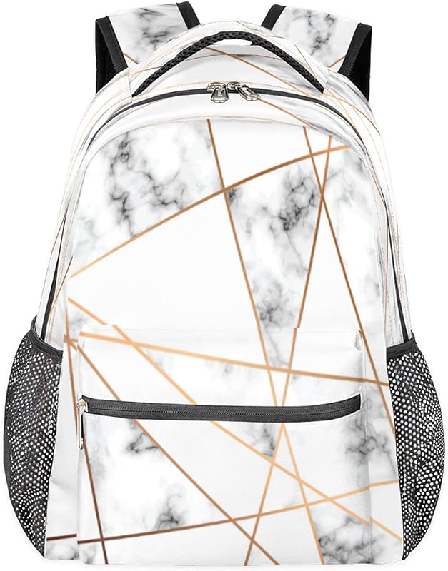 Mochila feminina com estampa geométrica de mármore branco para laptop para negócios, mochila escolar para estudantes com alça de ombro ajustável, mochila casual para viagem e acampamento, para mulheres e homens, Multicor, Large, Mochilas Daypack