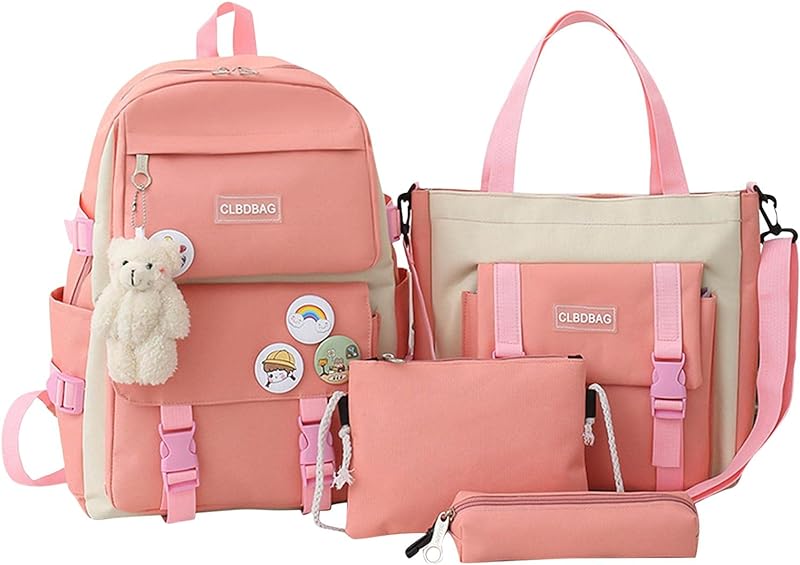 4 peças mochila escolar conjunto de mochila infantil, mochila escolar de lona leve mochila com bolsa e estojo de lápis e bolsa de ombro para cosplay estudante adolescente