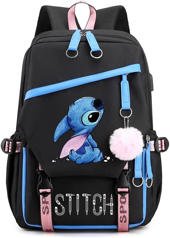 CUSALBOY Mochila Fashion Trend Anime Cosplay Laptop Mochila com USB e estampa de desenho fofo