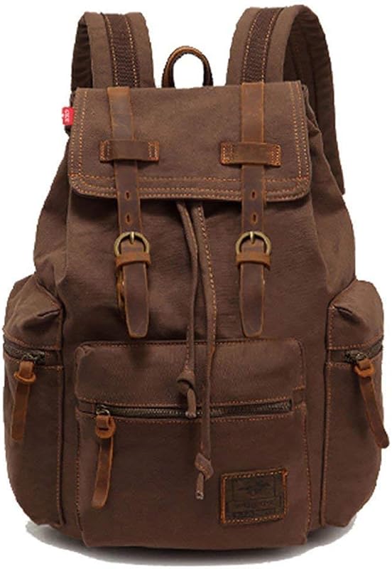 Multifunções Vintage Mulheres Homens Mochila de Lona Unissex Guarnição de Couro Livro Bolsa Mensageiro Mochila Bolsa de Ombro Mochila Mochila Mochila Mensageiro Bolsa de