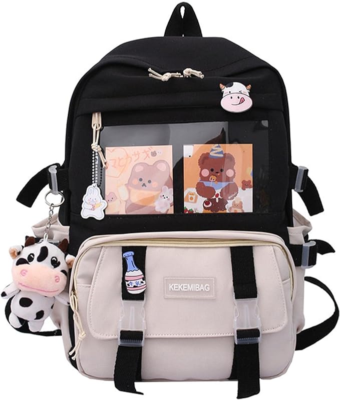 Linda mochila de estudante, bolsa escolar com várias grades de grande capacidade mochila escolar para adolescentes cor contrastante mochila casual feminina