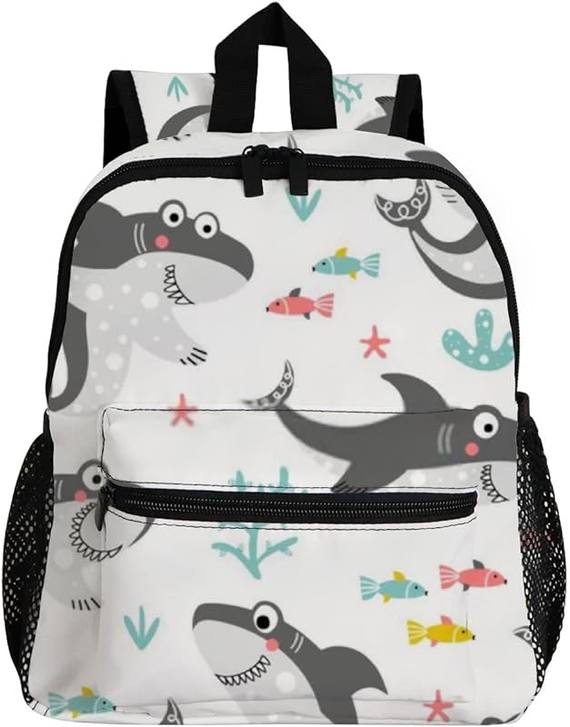 Mochila infantil para meninos e meninas em idade pré-escolar, bolsa de viagem divertida de tubarão e peixes, para crianças primárias, estudantes e crianças