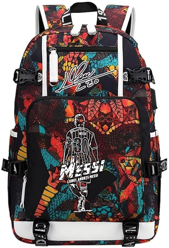 mochila multifuncional para laptop do jogador de futebol Lionel Messi CR7 viagem fãs de futebol bolsa de estudante para homens mulheres (padrão vermelho 1)