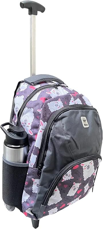 Mochila de Rodinhas Escolar Juvenil Feminina Lhamas Cinza