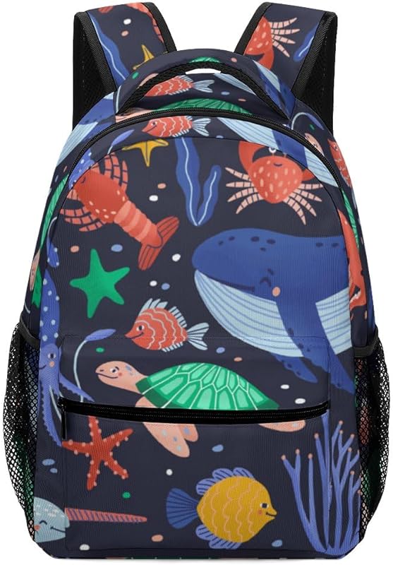 Mochila infantil com animais marinhos engraçados e fofos, bolsa para homens e mulheres, meninos e meninas, viagem escolar, Animais marinhos engraçados fofos, One Size, Mochilas Diárias