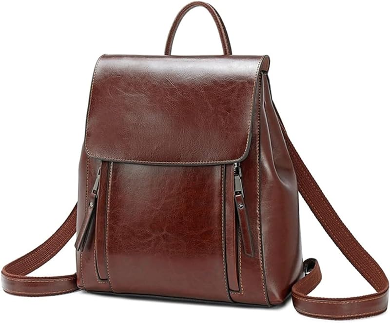 Mochila feminina de couro genuíno pequena mochila de couro de cera de óleo moda simples para mulheres