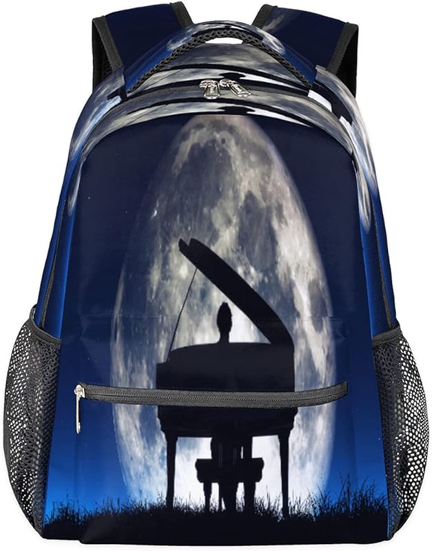 Mochilas femininas para laptop Daypack Moon Playing Piano Mochilas para negócios, mochila escolar para estudantes com alça de ombro ajustável, mochila casual para viagem e acampamento para mulheres e homens, Multicor, Large, Mochilas Daypack