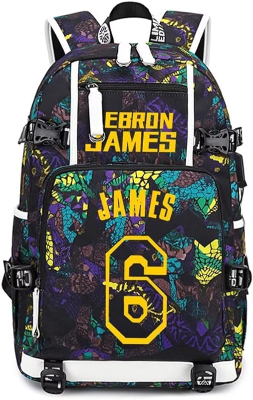 jogador de basquete estrela James multifunções computador portátil mochila de viagem estudante fãs bolsa para homens e mulheres (padrão azul 1)