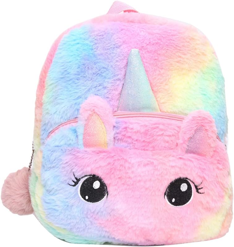 Tendycoco Mochila infantil rosa de pelúcia para meninas, mochila escolar macia, mochila para estudantes, viagens, unicórnio, bolsa para fantasia Tendycoco Mochila infantil rosa de pelúcia para meninas, mochila escolar macia, mochila para estudantes, viagens, unicórnio, bolsa para fantasia