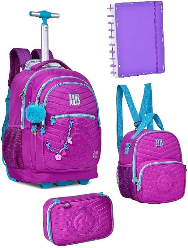Kit Mochila Rodas,Estojo,Lancheira e Caderno Rebecca Bonbon Matelassê Roxa – Clio Style