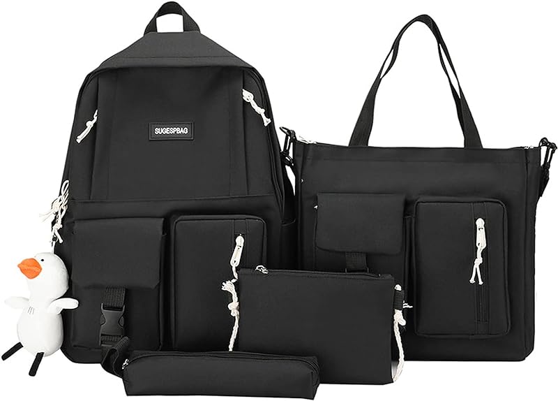 Fantercy Mochila de Lona 4 peças Conjunto Combo Bolsas Escolares com Bolsa Crossbody Caixa de Lápis Bolsa Escolar Casual Para Meninas Adolescentes Mochilas Mulheres Estudantes Universitários Mochilas