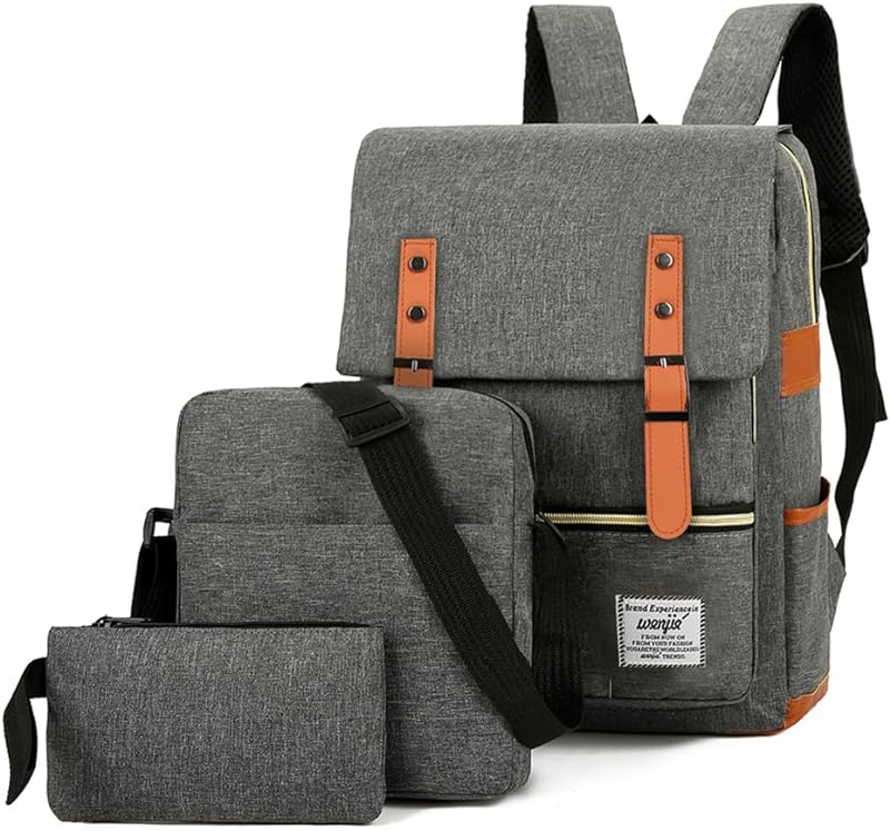 Domary Mochila para computador de grande capacidade Bolsa de negócios da moda Conjunto de bolsa de viagem para lazer ao ar livre com porta USB externa cinza