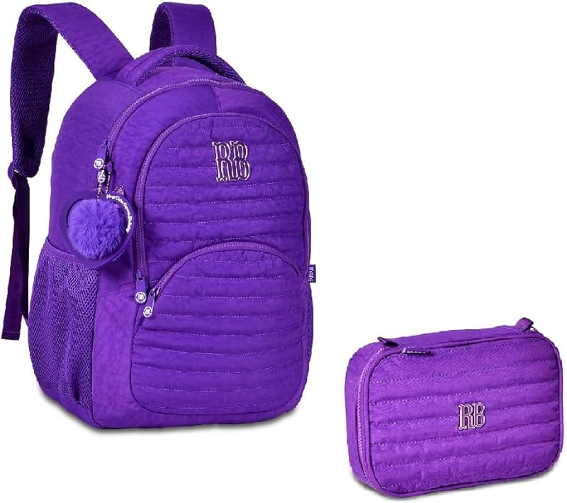 Kit Mochila Costas 17 e Estojo Rebecca Bonbon Crinkle Roxa – Clio Style